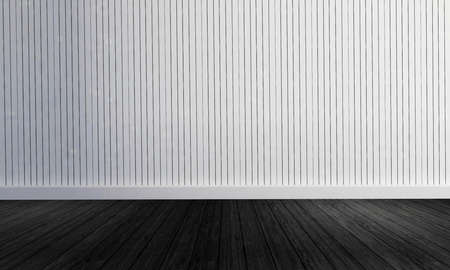 White wooden wall and black wood floor background and copyspace with simple style-3d renderingの写真素材