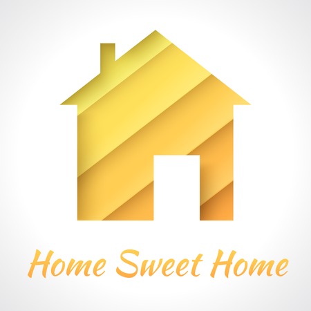 House applique background. Vector illustration for your business presentation. Picture of the cute orange home of paper strips. Home sweet home.のイラスト素材