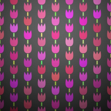 Geometrical dark random different pink tulip floral seamless background. Vector illustration for your romantic spring design. Seamless endless funny flower pattern. Tile. For cover cloth and book.のイラスト素材