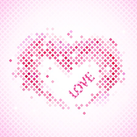 Abstract romantic background with heart and love. Vector illustration for Valentine's day. Enchanting picture for your lovely design. Pink and red colors. Pixel mosaic. Bright, simple and cheerful.のイラスト素材