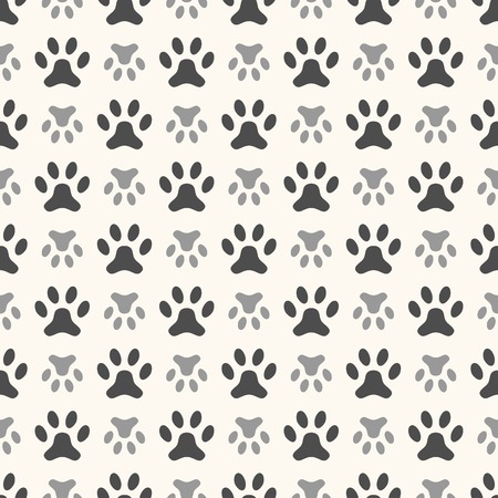 Seamless animal pattern of paw footprint. Endless texture can be used for printing onto fabric, web page background and paper or invitation. Polka dog style. White and black colors.のイラスト素材