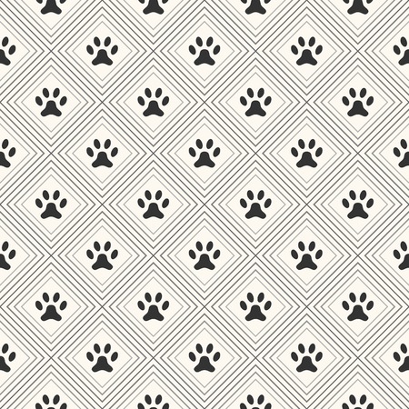 Seamless animal pattern of paw footprint in repeating rhombus. Endless texture can be used for printing onto fabric, web page background and paper or invitation. Dog style. White and black colors.のイラスト素材