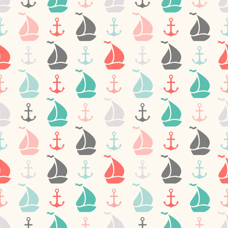Seamless vector pattern of anchor and sailboat shape. Endless texture for printing onto fabric, web...