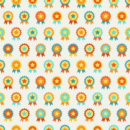 Reward seamless vector pattern of medal. Endless texture can be used for printing onto fabric, web page background and paper or invitation. Winner, champion style. Retro colors.のイラスト素材