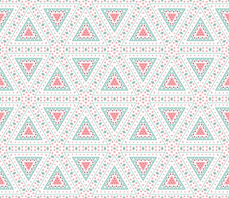 Tribal ethnic seamless pattern  Vector illustration for your cute feminine romantic design  Pink, white and blue colors  Triangle shapes のイラスト素材