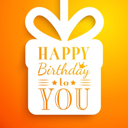 Happy birthday card  Typography letters font type  Editable for happy birthday party invitation  Gift cut out white paper on orange background  Vector illustration for your funny holiday design のイラスト素材