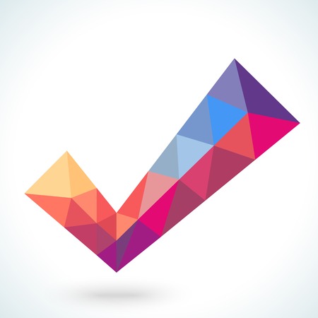 Vector polygonal crystal check mark or tick with shadow. Confirmation acceptance positive passed voting agreement true or completion of tasks on a list. Web design elementのイラスト素材