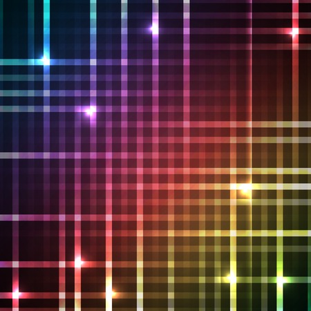 Abstract bright spectrum wallpaper. Vector illustration for modern disco design. Cool pattern background. Rainbow and black colors. Line stripe with lights and glows.のイラスト素材
