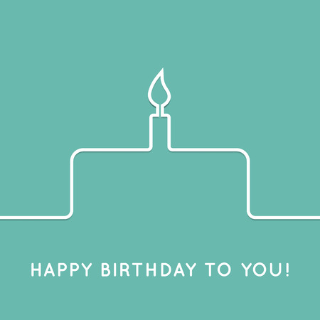 Happy birthday retro postcard with cake. Vector illustration for your holiday presentation. Postcard picture in vintage color. Web icon for background. Line style. Border for web page or presentation.のイラスト素材