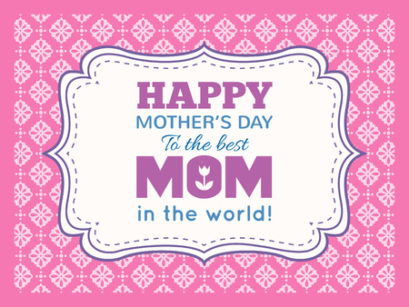Happy Mothers day. Typography letter font type. Editable for happy birthday party invitation. Vintage frame on pink background. Vector illustration for your retro holiday design.のイラスト素材