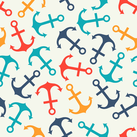 Seamless vector pattern of anchor shape and line. Endless texture for printing onto fabric, web page background and paper or invitation. Abstract retro nautical style. White, red and blue colors.のイラスト素材