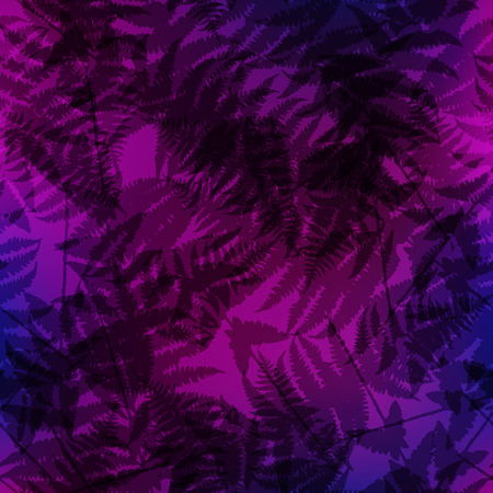 Seamless pattern of fern leaves. Vector illustration of jungle nature design. Black and purple colors.のイラスト素材