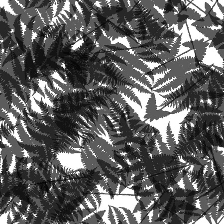 Seamless pattern of fern leaves. Vector illustration of jungle nature design. Black and white colors.のイラスト素材