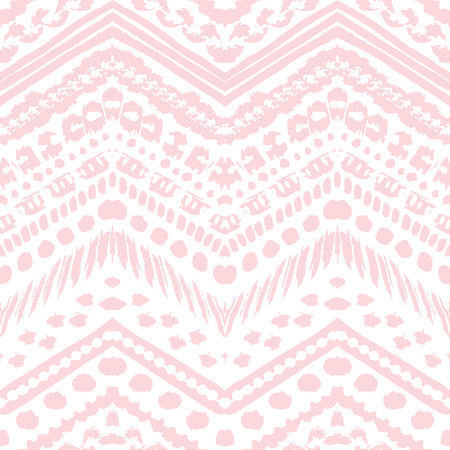 Hand drawn painted seamless pattern. Vector illustration for tribal design. Ethnic motif. Zigzag and stripe line. Pink and white colors. For invitation, web, textile, wallpaper, wrapping paper.のイラスト素材