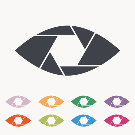 Shutter eye conceptual flat abstract icon isolated on white background. Aperture. Vector illustration for modern photography design. Monochrome.のイラスト素材