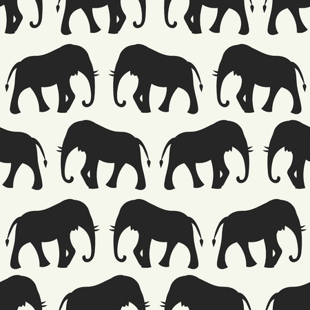 Animal seamless retro vector pattern of elephant silhouettes. Endless texture can be used for printing onto fabric, web page background and paper or invitation. White, black colors.のイラスト素材