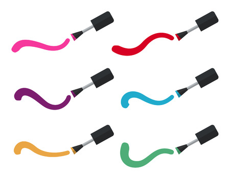 Set of cool multicolor nail brushes and dabs of polish isolated on white background.のイラスト素材