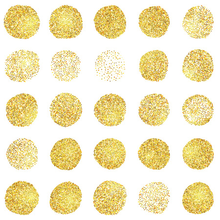 Set of golden grunge stamp. Round shapes. Vector illustration for premium design. Yellow and white colors. Collection gold frame for luxury style. Vip border for rich card.のイラスト素材
