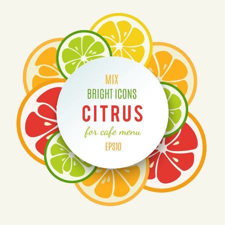 Banner with stylized citrus fruit and splashes.のイラスト素材