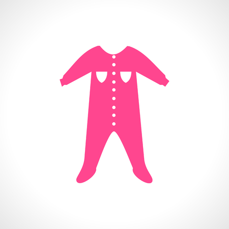 Vector illustration of a  pink jumpsuit. Sleep and play suit.  One piece item. Background with dungarees for little toddler.  Newborn child icon. Baby shower invitation card for a girl. Postcardのイラスト素材