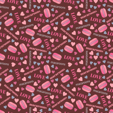 Seamless pattern with tasty macaroons, hearts and love.のイラスト素材