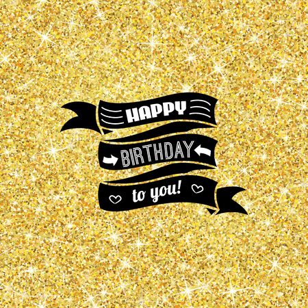 Perfect happy birthday template with golden confetti theme. Ideal for Save The Date, baby shower, mothers day, valentines day cards, invitations. Vector illustration for gold shimmer yellow design.のイラスト素材