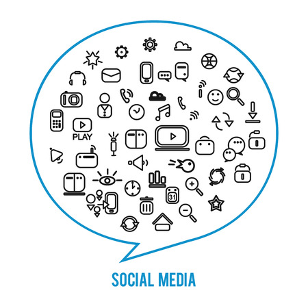 Social media icons isolated on white background. Vector illustration for internet connection design. Network symbol set. Global web sign in blue speech bubble. Business concept collection Network ideaのイラスト素材