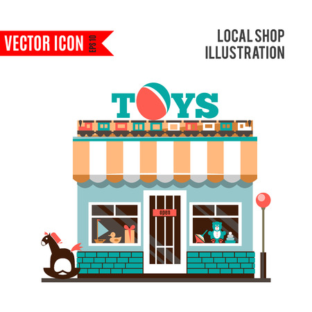 Toy shop icon isolated on white background. Vector illustration for childhood design. Retail store. Gift sale business. Game collection. Simple leisure sign and symbol. Cartoon flat market.のイラスト素材