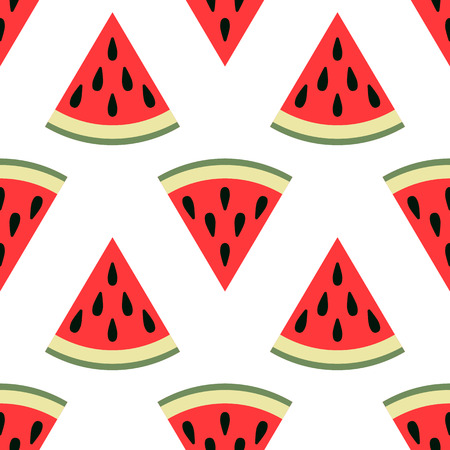 Cute seamless watermelon pattern on white background. Vector illustration for sweet summer fruit...