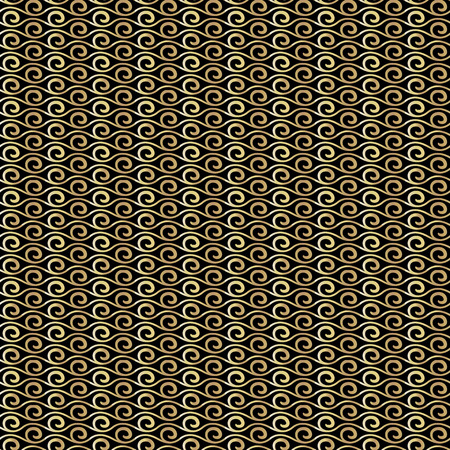 Golden vintage pattern on black background. Vector illustration for retro design. Gold abstract wallpaper. Elegant luxury seamless foilのイラスト素材