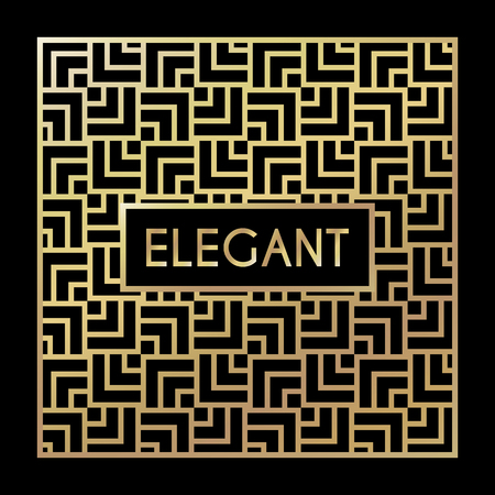 Golden vintage pattern on black background. Vector illustration for retro design. Gold abstract frame. Label set. Elegant luxury foilのイラスト素材