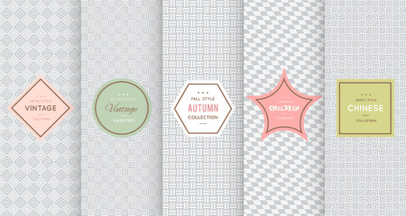 Light grey seamless pattern background. Vector illustration for elegant design. Abstract geometric frame. Stylish decorative label set. Fashion universal background.のイラスト素材