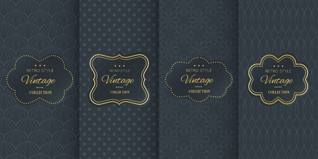 Golden vintage pattern on black backgroundのイラスト素材