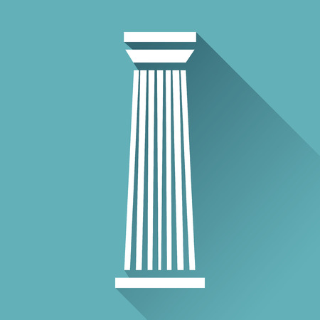 White column pillar icon isolated on blue background. Vector illustration for flat architecture design. Building ancient monument symbol icon. Pillar parthenon landmark. Pillar sign.の写真素材