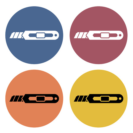Cutter icons on different color circles. Vector illustration.のイラスト素材