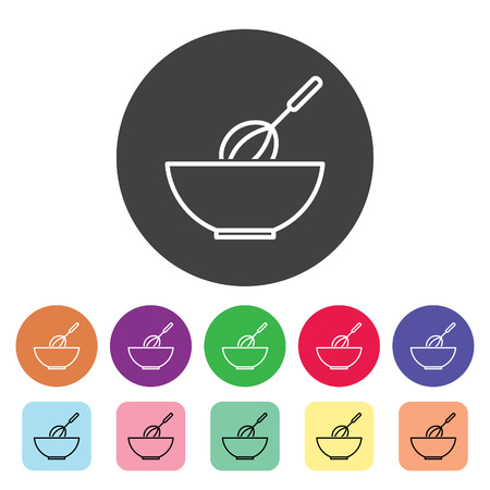 Whisk mixing dough outline icons set. Vector illustration.のイラスト素材