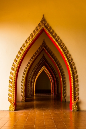 It has a multi tunnel door in the thai church at Thailand のeditorial素材