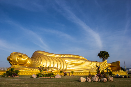 Reclining Buddha with blue sky in Songkhla province, Thailandの写真素材