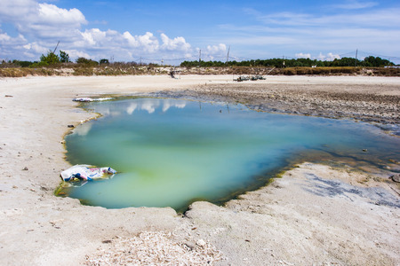 Shrimp ponds droughts and the sky filled with cloudsの写真素材