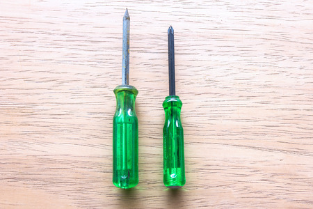 Screwdriver on wooden tableの写真素材