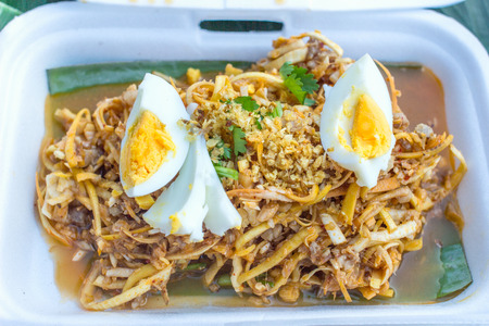Local spicy salad with egg in north Thailandの写真素材