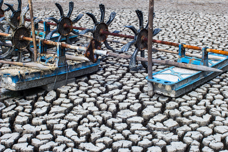 Dried and Cracked ground soil texture and Water turbine