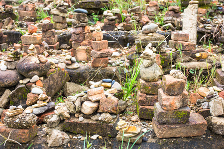 The broken brick red on Sinkiing temple, Sangklaburi Kanchanaburi.の写真素材