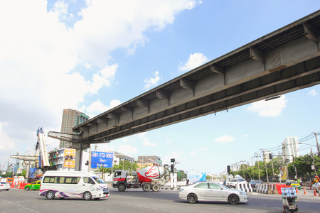 BANGKOK, THAILAND - NOV21, 2015: Demolishing concrete bridge crossing intersection for construction...
