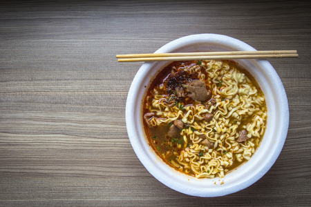 Instant noodles with meat.の写真素材