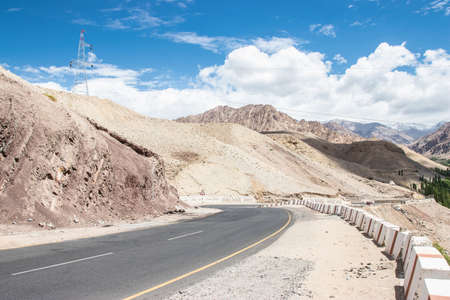 Sharp curv of road way with sharp curve in Leh Ladakh, India.の写真素材