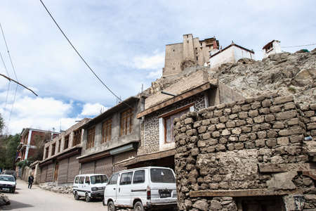 LEH, LADAKH, INDIA - JUN15, 2018: Leh city with blue sky in Leh town, Ladakh, India.のeditorial素材