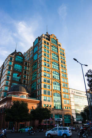 HO CHI MINH, VIETNAM - DEC05, 2018 - Modern design of building with blue sky in Ho Chi Minh city, Vietnam.のeditorial素材
