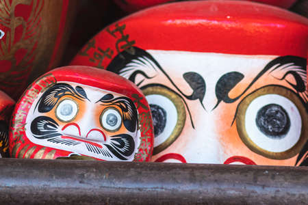 TAKASAKI, GUMMA, JAPAN - DEC8, 2018: A stack Daruma or japanese lucky dolls in Shorinzan Darumaji Temple, Takasaki, Gumma, Japan.のeditorial素材
