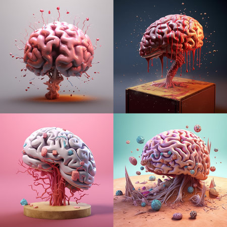 3D of human brain, illustration, Brain virus infection concept, Generative AIの素材